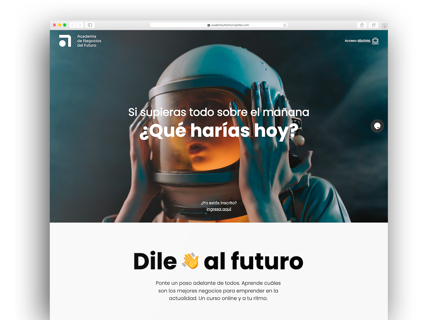 Academia de Negocios del Futuro es una plataforma educativa en línea diseñada para inspirar y guiar a los emprendedores en la construcción de los negocios del mañana de una manera divertida y moderna..